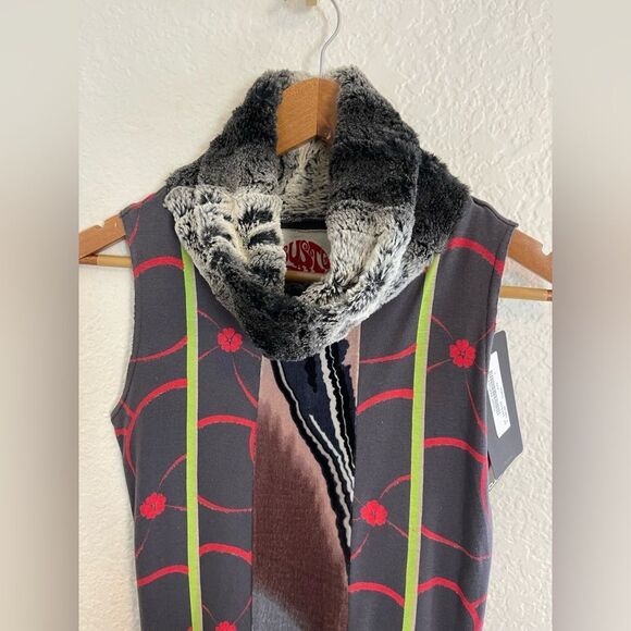 CUSTO BARCELONA Vintage Y2K Graphic Print MINI DRESS with faux fur NWT Sz 1 - Picture 5 of 10